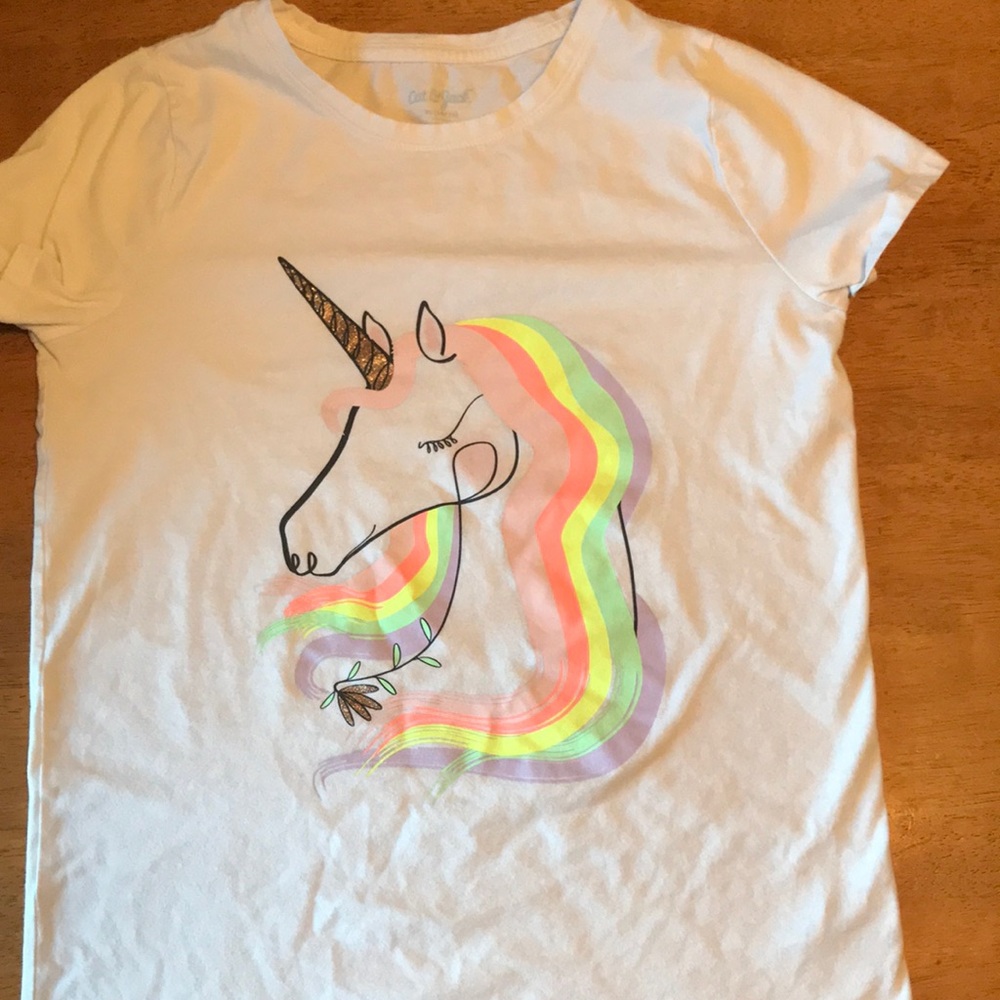 Cat & Jack White Unicorn with Neon Mane Short Sleeve Shirt Girls XL 14/16